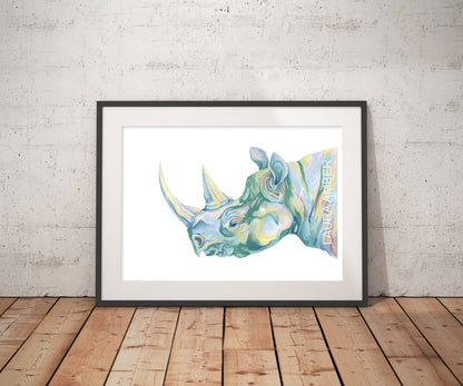 Rhino, Gouache, Wall Decor, Art Print