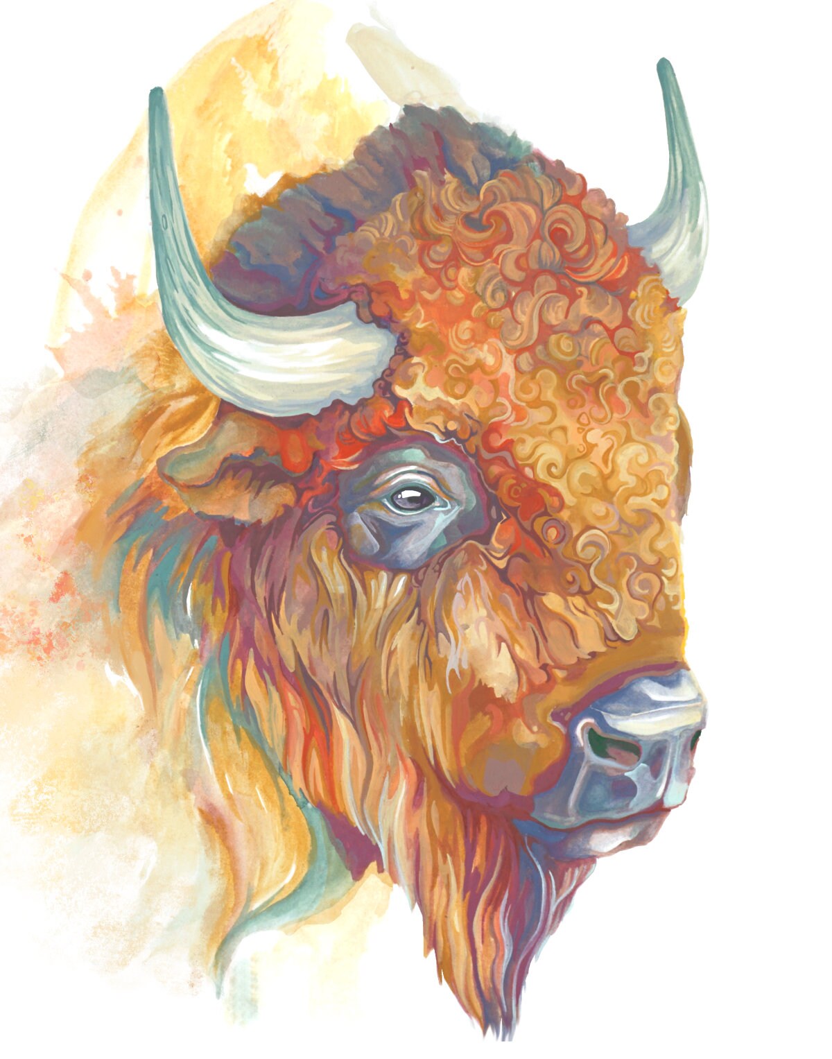 Bison, Gouache, Wall Decor, Art Print