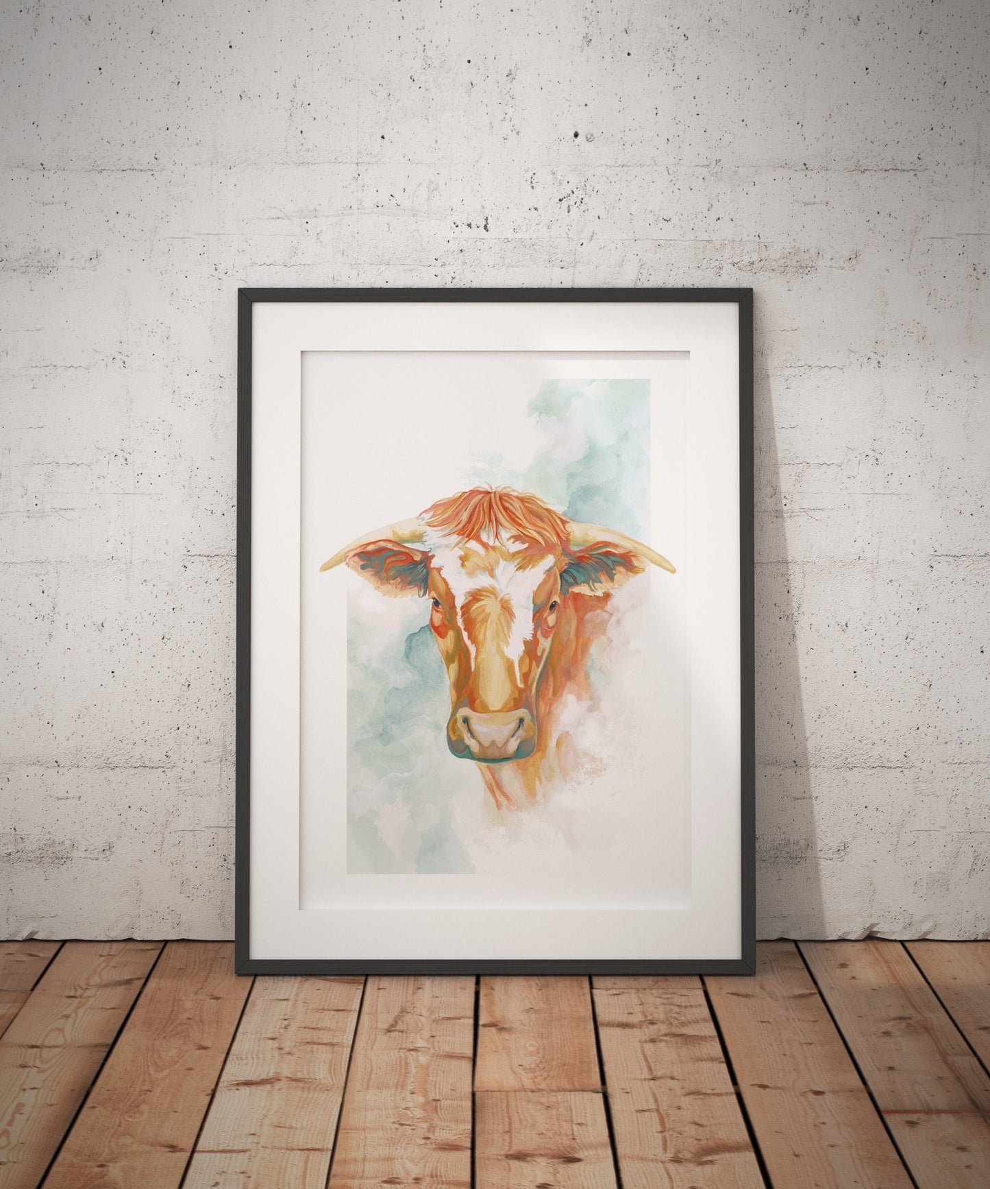 Cow, Gouache, Wall Decor, Art Print