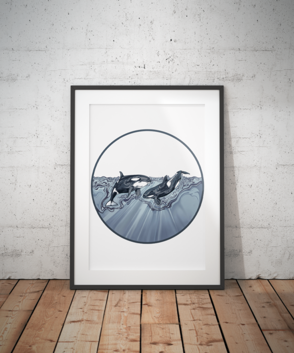 Orcas In The Ocean Art Print