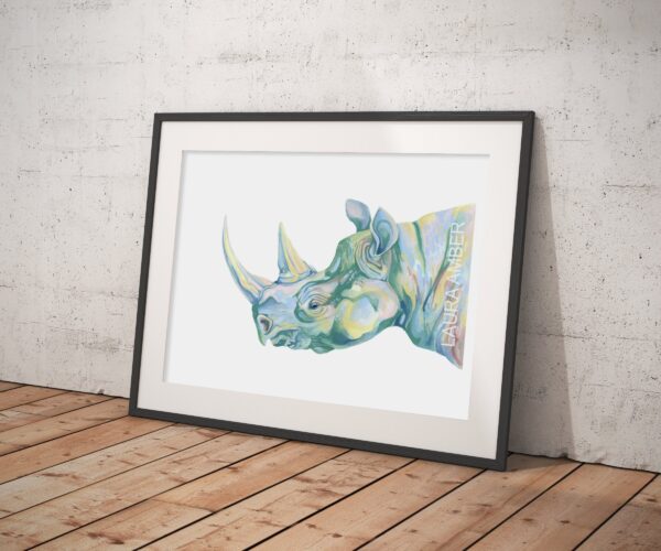 Rhino, Gouache, Wall Decor, Art Print