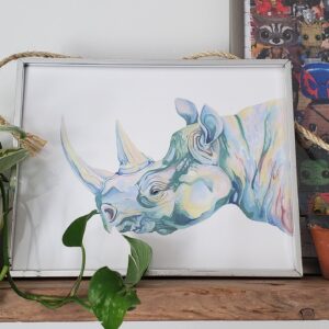 Rhino, Gouache, Wall Decor, Art Print