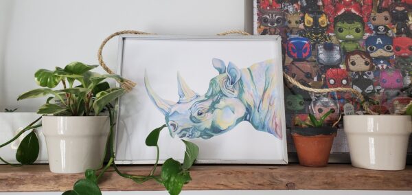 Rhino, Gouache, Wall Decor, Art Print