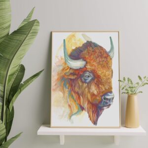 Bison, Gouache, Wall Decor, Art Print