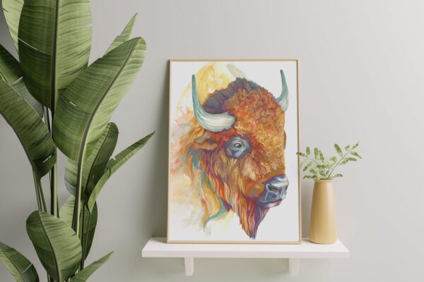 Bison, Gouache, Wall Decor, Art Print